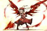  boots chain chains demon_wings flower gloves hand_on_hip hat highres polearm red red_eyes red_wings remilia_scarlet rose shirogane_usagi spear spear_the_gungnir touhou weapon wings 