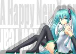  bad_id blue_eyes blue_hair boots detached_sleeves garuku hatsune_miku headset legs long_hair new_year sitting skirt smile thigh-highs thigh_boots thighhighs twintails very_long_hair vocaloid 
