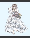  alternate_costume bad_id blue_eyes bouquet braid bride dress elbow_gloves flower gloves haru. izayoi_sakuya smile solo touhou twin_braids wedding_dress white 