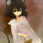  alternate_hair_color animal_ears bad_id basket black_hair grey_hair mouse mouse_ears mouse_tail nazrin red_eyes shimomoto short_hair sketch solo tail touhou 