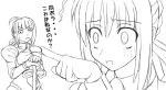  1girl artoria_pendragon_(all) bootleg fate/stay_night fate_(series) figure monochrome pointing saber sader surprise surprised translated what 