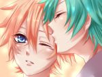  2boys blush hatsune_mikuo kagamine_len kiss_cheek kiss_on_cheek vocaloid yaoi 