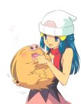  blue_eyes blue_hair blush cookie feeding food hat heart hikari_(pokemon) josei_nyoshou pokemon pokemon_(anime) scarf swinub 