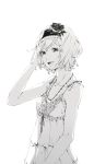  alternate_costume camisole dress hairband hand_in_hair jewelry monochrome necklace sawasawa short_hair smile touhou 