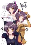  animal_ears cat_ears cat_pose cat_tail dress elbow_gloves gloves grey_hair kashi multiple_persona nagato_yuki orange_eyes paw_pose short_hair suzumiya_haruhi_no_yuuutsu tail thighhighs 