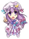  hair_ribbon hat long_hair open_mouth patchouli_knowledge pointing pure_(artist) purple_eyes purple_hair ribbon touhou violet_eyes 