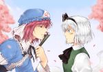  eye_contact face-to-face face_to_face fan konpaku_youmu konpaku_youmu_(ghost) multiple_girls myon outdoors petals saigyouji_yuyuko sakurase touhou 