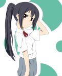  black_hair brown_eyes face ikari_manatsu k-on! long_hair nakano_azusa ponytail school_uniform solo 