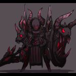  armor chibi helmet horns knight lance monster original polearm red_eyes shirogane_usagi weapon 