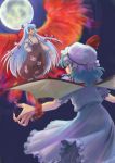  fiery_wings flying fujiwara_no_mokou hashiyamoto hat long_hair moon remilia_scarlet ribbon short_hair touhou wings 