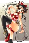  black_legwear black_thighhighs brown_eyes china_dress chinese_clothes demon_girl demon_tail earrings fighting_stance horns jewelry katahira_masashi legs original panties pointy_ears shoes solo tail thigh-highs thighhighs underwear wrist_cuffs 
