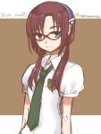  brown_hair evangelion:_2.0_you_can_(not)_advance glasses hairband long_hair makinami_mari_illustrious necktie neko_manma nekomanma_(ichigo_gohan) neon_genesis_evangelion rebuild_of_evangelion school_uniform smile twintails 