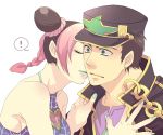  double_bun father_and_daughter green_lipstick halter_top halterneck hanaichi_(hana13) heart incipient_kiss jojo_no_kimyou_na_bouken kiss kujo_jolyne kuujou_jolyne kuujou_joutarou multicolored_hair nail_polish 