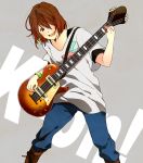  brown_eyes brown_hair casual genderswap guitar hirasawa_yui instrument jeans k-on! listen!! oka_(juno610) short_hair solo 