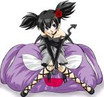  demon_tail flower hair_flower hair_ornament jinno_kei knees_together_feet_apart kuromi kurumi_nui leaning_forward lingerie lipstick onegai_my_melody petticoat red_rose ribbon rose shoe_ribbon shoes simple_background sitting tail twintails underwear white_background 