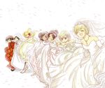  7girls ahoge america_(hetalia) axis_powers_hetalia black_eyes black_hair blonde_hair blue_eyes blush brown_eyes brown_hair china_(hetalia) genderswap glasses green_eyes japan_(hetalia) northern_italy_(hetalia) norway_(hetalia) southern_italy_(hetalia) twintails united_kingdom_(hetalia) wedding_dress 