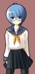  black_pantyhose blue_hair glasses pleated_skirt school_uniform seifuku tabitha yuuji zero_no_tsukaima 