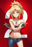  1girl bangs bare_shoulders blush breasts collarbone fate/apocrypha fate_(series) highres long_hair looking_at_viewer mordred_(fate) mordred_(fate/apocrypha) navel smile solo thighs tonee 
