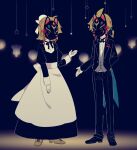  apron blonde_hair butler coat fox_mask hand_up kagamine_len kagamine_rin maid maid_apron mask short_hair standing vocaloid yoshiki 