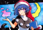  black_capelet blue_hair book capelet doremy_sweet dream_soul dress hat multicolored_clothes multicolored_dress nightcap pom_pom_(clothes) qqqrinkappp short_hair tail tapir_tail touhou traditional_media 