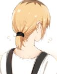  1girl blonde_hair brown_hair commentary_request flying_sweatdrops from_behind hair_tie miyamori_aoi multicolored_hair nape shirobako shirt short_ponytail solo suspenders tahita1874 upper_body white_shirt 