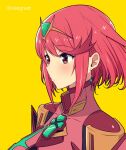  1girl bangs breasts chest_jewel earrings highres jewelry large_breasts mochimochi_(xseynao) pyra_(xenoblade) red_eyes redhead short_hair solo swept_bangs tiara xenoblade_chronicles_(series) xenoblade_chronicles_2 