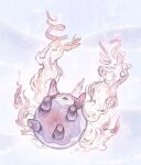  bright_pupils commentary_request falling frown full_body galarian_corsola highres horns looking_up mokunami no_humans open_mouth pink_eyes pokemon pokemon_(creature) single_horn solo white_pupils 
