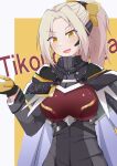  1girl absurdres black_gloves blonde_hair braid breasts cape french_braid gloves highres large_breasts long_hair long_sleeves multicolored_clothes multicolored_gloves ponytail shigaba1911 solo ticonderoga_(warship_girls_r) upper_body warship_girls_r yellow_eyes yellow_gloves 