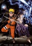  absurdres blonde_hair blue_eyes fighting highres konohagakure_symbol kunai naruto naruto_(series) official_art rasengan sword uchiha_sasuke uzumaki_naruto weapon 