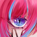  1girl absurdres blue_hair character_name eye_focus eyelashes highres hou_zhu league_of_legends looking_at_viewer multicolored_hair pink_hair solo streaked_hair two-tone_hair vi_(league_of_legends) violet_eyes 