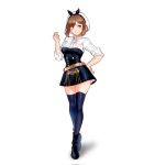  1girl alternate_costume atelier_(series) atelier_ryza boots brown_eyes brown_hair closed_mouth fire_emblem fire_emblem:_three_houses floof_n_wool garreg_mach_monastery_uniform hand_on_hip hand_up hat highres looking_at_viewer pale_skin reisalin_stout short_hair simple_background thick_thighs thigh-highs thighs walking 