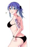  1girl bangs bikini blue_hair happy highres looking_at_viewer neku397 original ponytail star_(symbol) swimsuit tattoo tongue tongue_out 