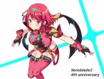  bangs black_gloves breasts chest_jewel earrings f_1chan fingerless_gloves gloves jewelry large_breasts pyra_(xenoblade) red_eyes red_legwear red_shorts redhead short_hair short_shorts shorts swept_bangs thigh-highs tiara xenoblade_chronicles_(series) xenoblade_chronicles_2 
