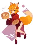  1girl animal_ear_fluff animal_ears bangs blonde_hair blush chinese_clothes eyebrows_visible_through_hair fox_ears fox_girl fox_tail full_body hair_ornament official_alternate_costume orange_hair rimukoro senko_(sewayaki_kitsune_no_senko-san) sewayaki_kitsune_no_senko-san short_hair sidelocks solo tail wide_sleeves yellow_eyes 