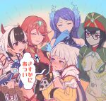  animal_ears bangs blunt_bangs bodysuit breasts brighid_(xenoblade) cat_ears chest_jewel crossette_(xenoblade) earrings facial_mark gloves highres jewelry large_breasts lobsterbaby99 multiple_girls newt_(xenoblade) nia_(xenoblade) pyra_(xenoblade) red_eyes red_shorts redhead short_hair short_shorts shorts silver_hair swept_bangs tiara white_gloves xenoblade_chronicles_(series) xenoblade_chronicles_2 yellow_bodysuit yellow_eyes 