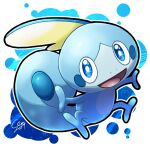  blue_eyes bright_pupils commentary_request full_body karo-chan_(buttpurun) looking_at_viewer no_humans open_mouth outline pokemon pokemon_(creature) signature sobble solo tongue white_pupils 