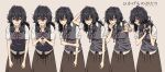  1girl beige_background black_hair breasts character_sheet concept_art expressions fingers_together hair_over_eyes hunched_over igarashi_kasumi_(nerdy_girl&#039;s_story) long_skirt looking_at_viewer medium_breasts medium_hair messy_hair mojo neck_ribbon nerdy_girl&#039;s_story own_hands_together red_neckwear ribbon scratching_head sharp_teeth shirt_tucked_in skirt smile solo standing steepled_fingers teeth tented_shirt urin vest 