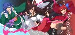  3girls bangs drill_hair eyebrows_visible_through_hair hair_between_eyes hemogurobin_a1c imaizumi_kagerou long_hair multiple_girls sekibanki short_hair touhou wakasagihime 