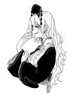  black_dress chinese_clothes dress junko_(touhou) long_hair long_sleeves monochrome nodoubt25275624 one-hour_drawing_challenge simple_background tabard touhou upper_body vest white_background wide_sleeves 