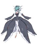  1girl absurdres breasts gardevoir gyudon._(peilbanker) highres humanoid_robot looking_ahead mechanization medium_breasts navel no_humans open_hands orange_eyes pokemon science_fiction solo white_background 