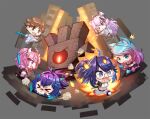  &gt;_&lt; 1boy 5girls :x agustinus animal_ear_fluff animal_ears black_jacket black_skirt blue_hair blue_hoodie bow_(weapon) breasts cat_ears cat_girl cdawgva chibi demon_girl demon_tail diamond_sword fire flame_print formal glasses gradient_hair green_eyes holding holding_bow_(weapon) holding_shield holding_weapon hood hoodie horns indie_virtual_youtuber ironmouse jacket kson medium_breasts melody_(projektmelody) midriff minecraft mole mole_under_eye multicolored_hair multiple_girls navel nyatasha_nyanners one_eye_closed open_mouth pants piercing pink_hair ponytail projektmelody purple_hair sarashi shield silvervale skirt souchou streaked_hair suit tail tongue_piercing trash_taste two_side_up v-shaped_eyebrows vshojo weapon white_pants white_suit 