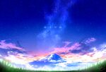  absurdres clouds fisheye galaxy gradient highres mount_fuji mountain night night_sky no_humans original sakura1853 scenery signature sky snow star_(sky) starry_sky sunset translation_request 