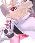  1girl bangs blonde_hair boots cape closed_eyes d_kenpis dress eitri_(fire_emblem) eyeball fire_emblem fire_emblem_heroes gloves hat highres long_hair long_sleeves thigh-highs thigh_boots tri_tails very_long_hair white_background white_cape white_dress white_footwear witch_hat 