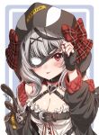 belt blush breasts collarbone commentary_request fuusuke_(fusuke208) hair_ornament hairclip highres hololive hood large_breasts looking_at_viewer mask portrait red_eyes ribbon sakamata_chloe silver_hair tongue tongue_out virtual_youtuber x_hair_ornament 