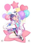  anchor_symbol animal_ears animal_hood balloon baseball_cap blue_hair blue_headwear braid cat_ears cat_hood cat_tail cushion eyebrows_visible_through_hair fake_animal_ears hair_over_shoulder hat highres holding holding_balloon hololive hood hood_up hooded_jacket jacket kani_biimu long_hair long_sleeves looking_at_viewer minato_aqua multicolored_hair neko_(minato_aqua) one_eye_closed open_mouth pink_hair puffy_long_sleeves puffy_sleeves shoes simple_background sleeves_past_wrists smile sneakers solo streaked_hair tail twin_braids two-tone_hair violet_eyes virtual_youtuber white_background white_jacket white_legwear 
