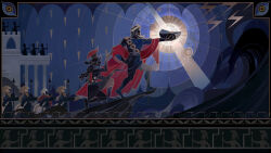  1girl 2boys absurdres aged_down ancient_greek_clothes baby bad_link barefoot beard cape column combat_helmet eurypon_(honkai:_star_rail) facial_hair family game_cg greco-roman_clothes hand_on_own_hip headband helmet highres holding holding_baby holding_polearm holding_weapon honkai:_star_rail honkai_(series) incredibly_absurdres lightning_bolt_symbol long_hair medium_hair multiple_boys mural mydei_(honkai:_star_rail) official_art pillar polearm red_cape sash spear waves weapon 