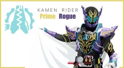  1boy armor artist_request black_bodysuit blue_eyes bodysuit build_driver cloak crocodile crocodilian english_text fullbottle gloves highres holding holding_cloak kamen_rider kamen_rider_build_(series) kamen_rider_prime_rogue kamen_rider_rogue male_focus prime_rogue_fullbottle purple_armor standing upper_body white_cloak white_gloves 