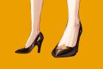  1girl absurdres baishui bare_legs black_footwear genshin_impact high_heels highres legs lower_body ningguang_(genshin_impact) simple_background solo yellow_background 