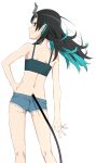  1girl akitetsu ass back bangs black_hair blue_hair blue_shorts camisole closed_mouth crop_top demon_girl demon_horns demon_tail fang fang_out feet_out_of_frame flat_chest green_camisole hand_on_hip horns long_hair looking_at_viewer looking_back multicolored_hair pointy_ears red_eyes shishio_chris short_shorts shorts simple_background smile solo sugar_lyric tail transparent_background two-tone_hair virtual_youtuber 