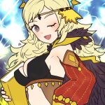  1girl bangs blonde_hair bodystocking book breasts fire_emblem fire_emblem_fates grey_eyes holding holding_book long_hair looking_at_viewer m0fa0 medium_breasts official_alternate_costume one_eye_closed open_mouth ophelia_(fire_emblem) solo upper_body 